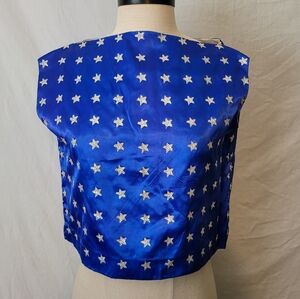 Vintage Blue Metallic Boat Neck Top with Silver Glitter Stars - Mardi Gras